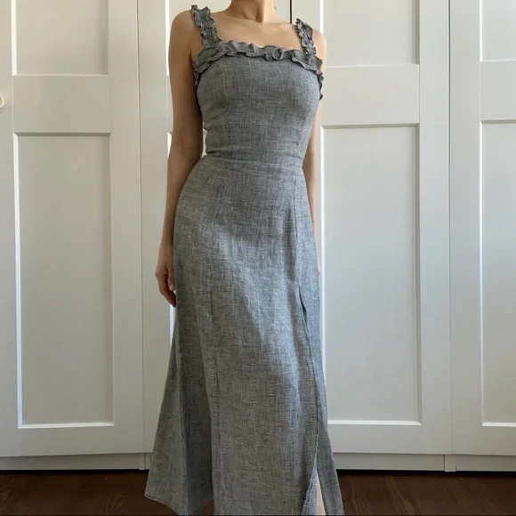 knee length dresses for ladies Stunning Linen Maxi Dress L